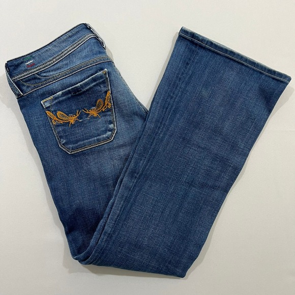 Diesel Denim - Diesel Lowky B.C. Bootcut Jeans Low Rise Embroidered Blue Womens Size 27 Fits 30